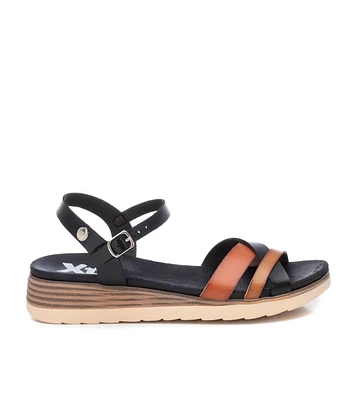 Xti Women's Cross Strap Sandals, Black With Brown Accent