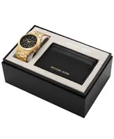 Michael Kors Men's Slim Runway Quartz Chronograph Gold-Tone Stainless Steel Watch 44mm and Slim Card Case Set