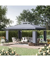 Outsunny 13' x 10' Patio Gazebo Outdoor Canopy Shelter with Double Vented Roof, Steel Frame for Lawn Backyard and Deck