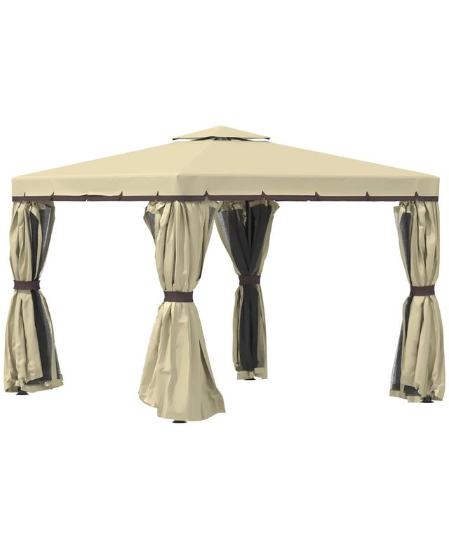 Outsunny 10' x 10' Patio Gazebo, 2 Tier Roof, Netting, Curtains, Outdoor Canopy Shelter for Garden, Lawn, Backyard Deck