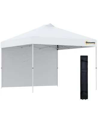 Outsunny 10' x 10' Pop Up Canopy Tent with 1 Sidewall, Carry Bag, Adjustable Height, Instant Shelter Tent for Outdoor, Backyard, Garden, and Patio, Wh