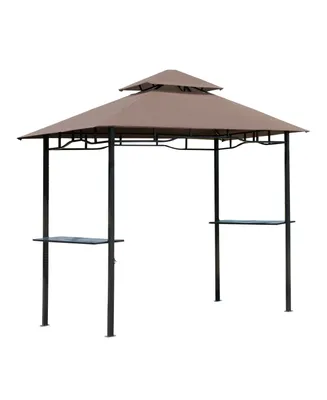 Outsunny 8' Patio Bbq Grill Gazebo Canopy with 2 Tier, Flame Retardant Cover, Large Storage Work Platform and Stylish Utility