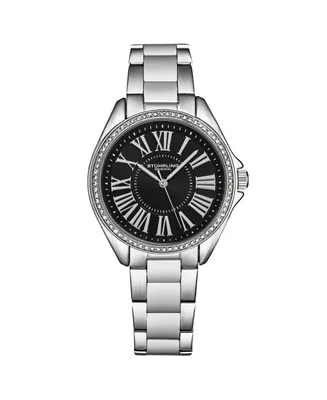 Stuhrling Women's Symphony Silver-tone Stainless Steel , Black Dial , 45mm Round Watch - Silver