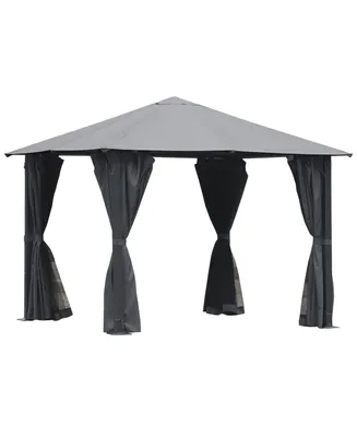 Outsunny Patio Gazebo 10' x 10' Outdoor Soft Top Canopy Tent with Zippered Mesh Sidewalls, Privacy Curtains, Netting Black