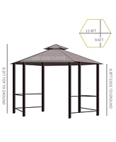 Outsunny 13' x 13' Patio Gazebo, Double Roof Hexagon Outdoor Gazebo Canopy Shelter w/ with Netting & Curtains, Solid Steel Frame for Garden, Lawn