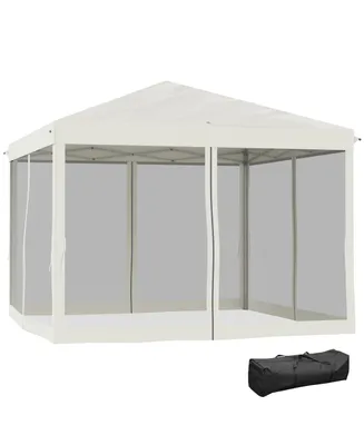 Outsunny Outdoor 10' x 10' Patio Gazebo Outdoor Pop-Up Canopy with Sidewalls, Instant Setup, 4 Mesh Walls for Party, Events, Backyard, Lawn