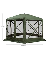 Outsunny Hexagon Screen House Pop Up Tent Gazebo with Mesh Netting Walls, Carry Bag & Shaded Interior, 12' x 12', Green