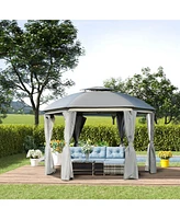 Outsunny 12' x 12' Round Outdoor Patio Gazebo Canopy with 2-Tier Roof,