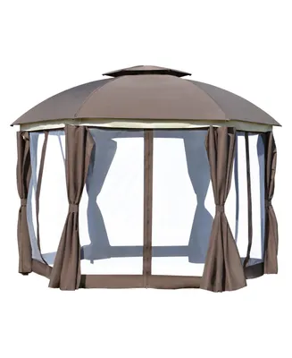 Outsunny 12' x 12' Round Outdoor Gazebo, Patio Dome Gazebo Canopy Shelter with Double Roof, Netting Sidewalls and Curtains, Zippered Doors