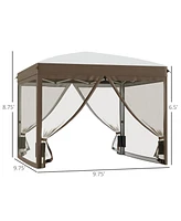 Outsunny 10' x 10' Pop Up Canopy Tent with Netting, Foldable Gazebo Tents for Parties, Height Adjustable, with Wheeled Carry Bag and 4 Sand Bags for O