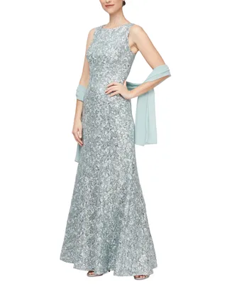 Alex Evenings Petite Allover-Sequin Fit & Flare Gown Shawl