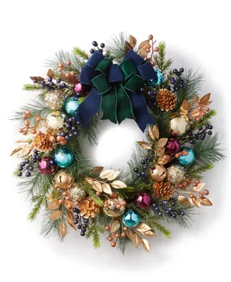 Holiday Lane Jewel Tones Green, Purple and Blue with Pinecones and Berries, Created for Macy's