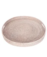 Artifacts Rattan Oval Ottoman Tray with Cutout Handles