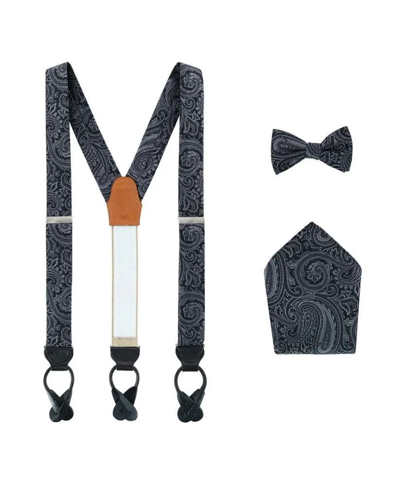Trafalgar Men's Sobee Paisley Brace Bow Tie & Pocket Square Set