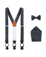 Trafalgar Men's Sobee Paisley Brace Bow Tie & Pocket Square Set