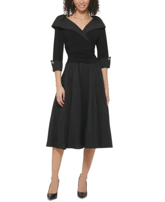 Jessica Howard Petite 3/4-Sleeve Portrait-Collar Fit & Flare Dress