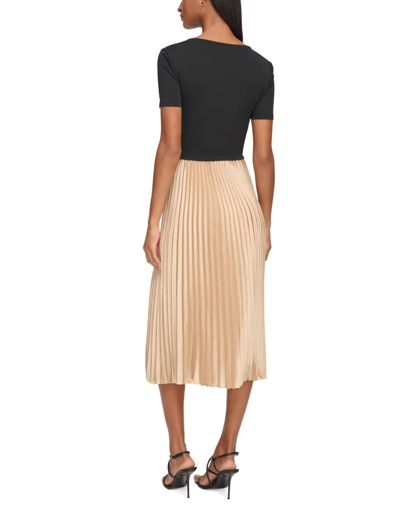 Karl Lagerfeld Paris Women's Jersey-Bodice Cutout-Detail Pleated Midi Dress