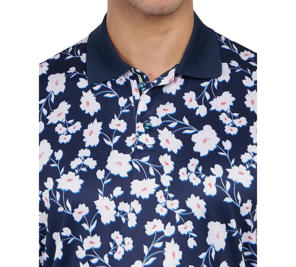 Society Of Threads Men's Slim Fit Floral Print Performance Polo Shirt