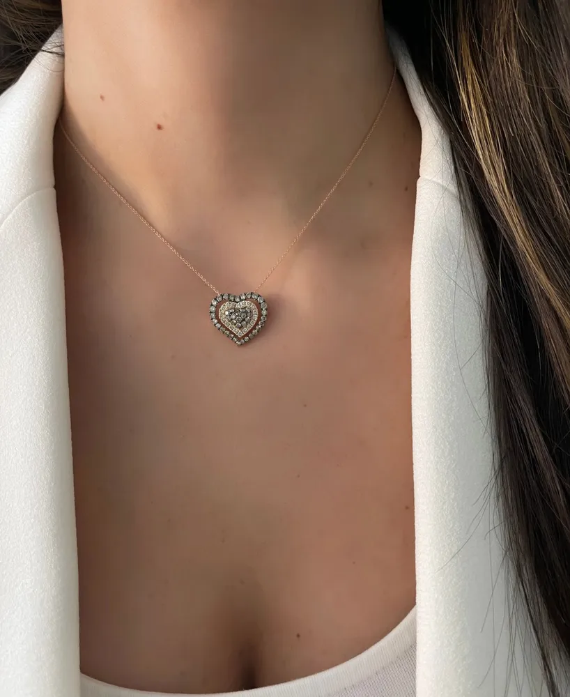 Le Vian Godiva x Le Vian Chocolate & Nude Diamond (1-1/4 ct. t.w.) Heart 20" Adjustable Pendant Necklace in 14k Rose Gold
