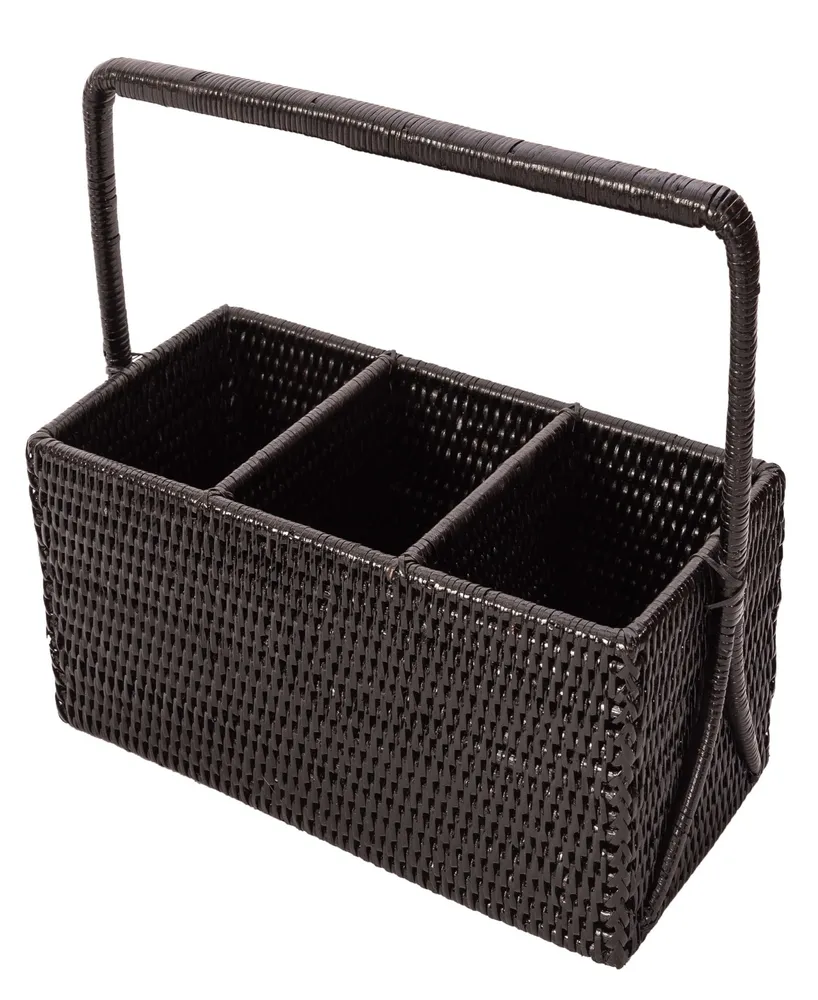 Artifacts Trading Company Rattan 3 Section Caddy/Cutlery Holder with Handle