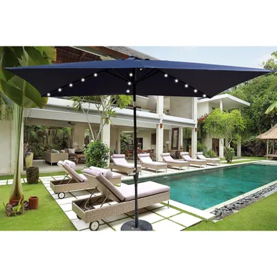 Simplie Fun 10 X 6.5FT Rectangular Patio Solar Led Lighted Outdoor Umbrellas With Crank And Push Button