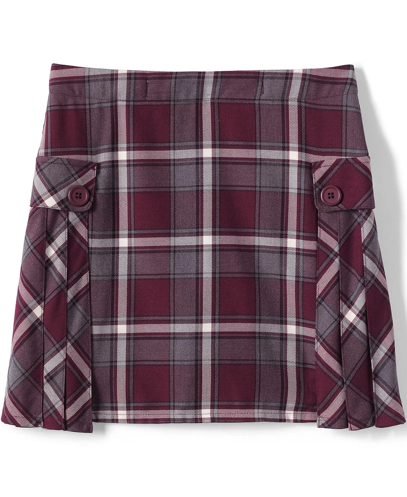 Lands' End Big Girls School Uniform Slim Side Pleat Plaid Skort Above the Knee