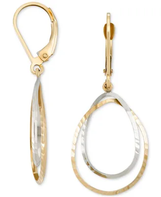 Textured Double Teardrop Leverback Drop Earrings in 10k Two-Tone Gold - Two