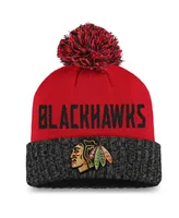 Women's Fanatics Red, Black Chicago Blackhawks Iconic Cuffed Knit Hat with Pom