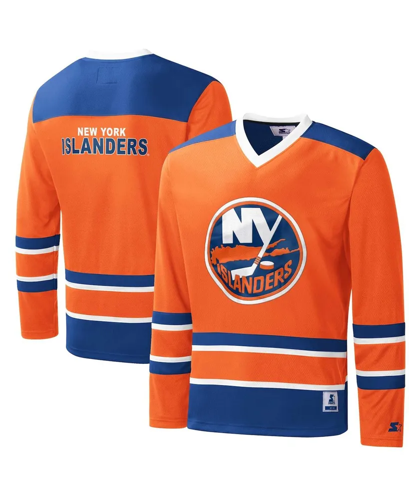 Men's Starter Orange, Royal New York Islanders Cross Check Jersey V-Neck Long Sleeve T-shirt