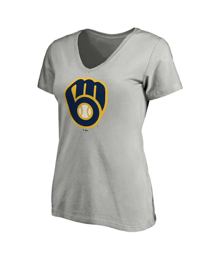 Women's Fanatics Heathered Gray Milwaukee Brewers Core Official Logo V-Neck T-shirt