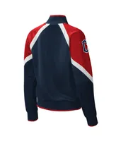 Women's Starter Navy Cleveland Guardians Touchdown Raglan Full-Zip Track Jacket