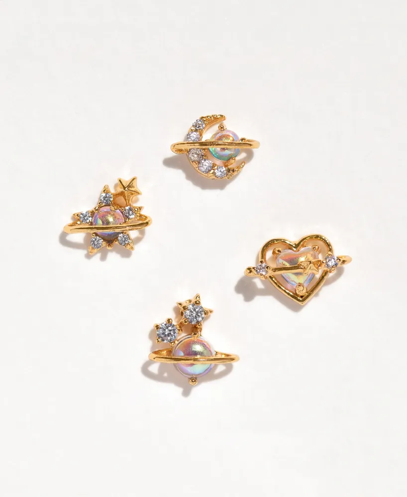 Girls Crew Crystal Opalescent Celestial Universal Love Stud Earrings Set