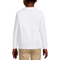 Lands' End School Uniform Girls Long Sleeve Ruffled Peter Pan Collar Polo Knit Shirt