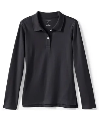 Lands' End Girls School Uniform Long Sleeve Feminine Fit Interlock Polo Shirt