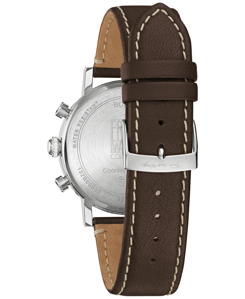 Bulova Men's Chronograph Frank Lloyd Wright Blueprint Brown Leather Strap Watch 39mm