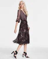 Dkny Women's Printed Faux-Wrap Balloon-Sleeve Dress