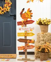 Glitzhome 42.75" H Thanksgiving Wooden Turkey Word Sign Porch Decor