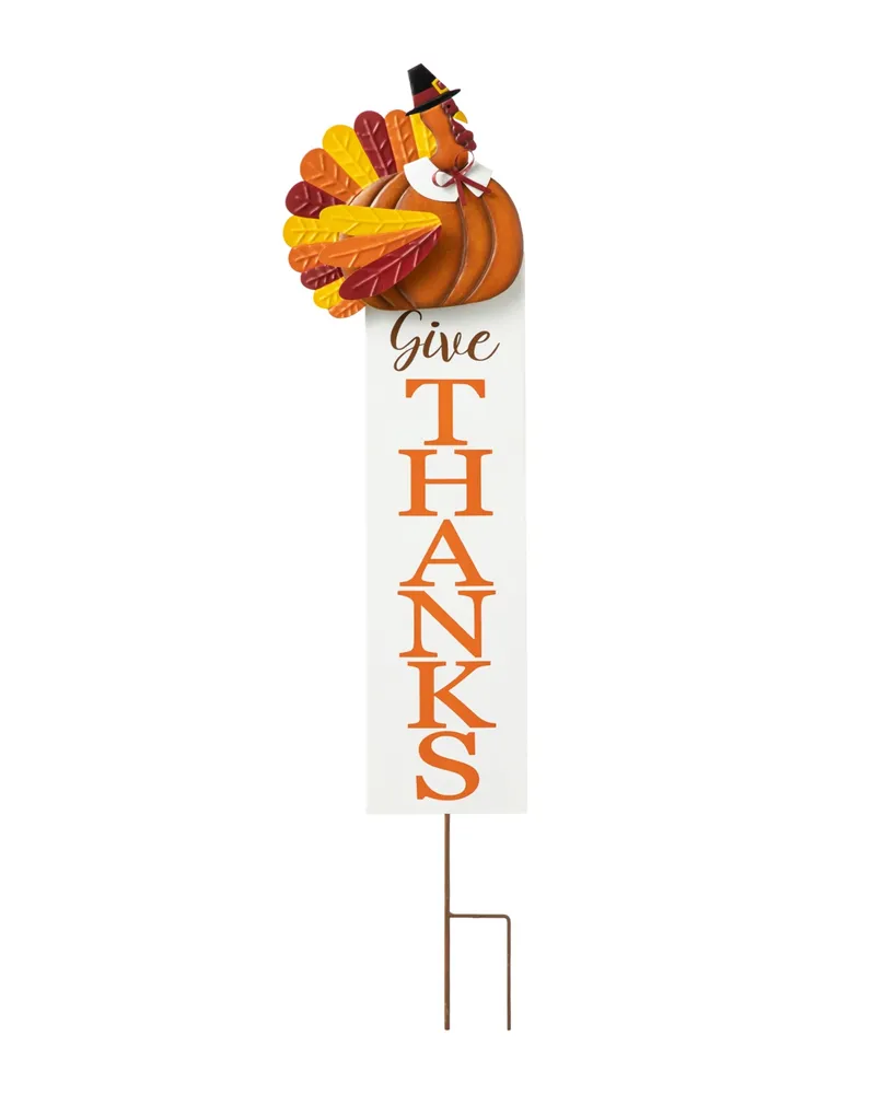 Glitzhome 36" H Thanksgiving Metal Turkey "Give Thanks" Yard Stake