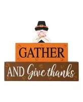 Glitzhome 9.5" L Thanksgiving Wooden Pilgrim Table Block Sign