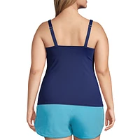 Lands' End Women's Mastectomy Square Neck Tankini Swimsuit Top Adjustable Straps