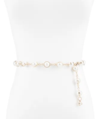 Sam Edelman Women's Imitated Pearl Embellished Gold-Tone Chain Dress Belt
