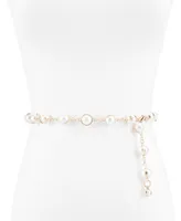 Sam Edelman Women's Imitated Pearl Embellished Gold-Tone Chain Dress Belt