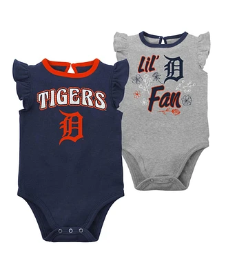 Newborn and Infant Boys Girls Navy, Heather Gray Detroit Tigers Little Fan Two-Pack Bodysuit Set