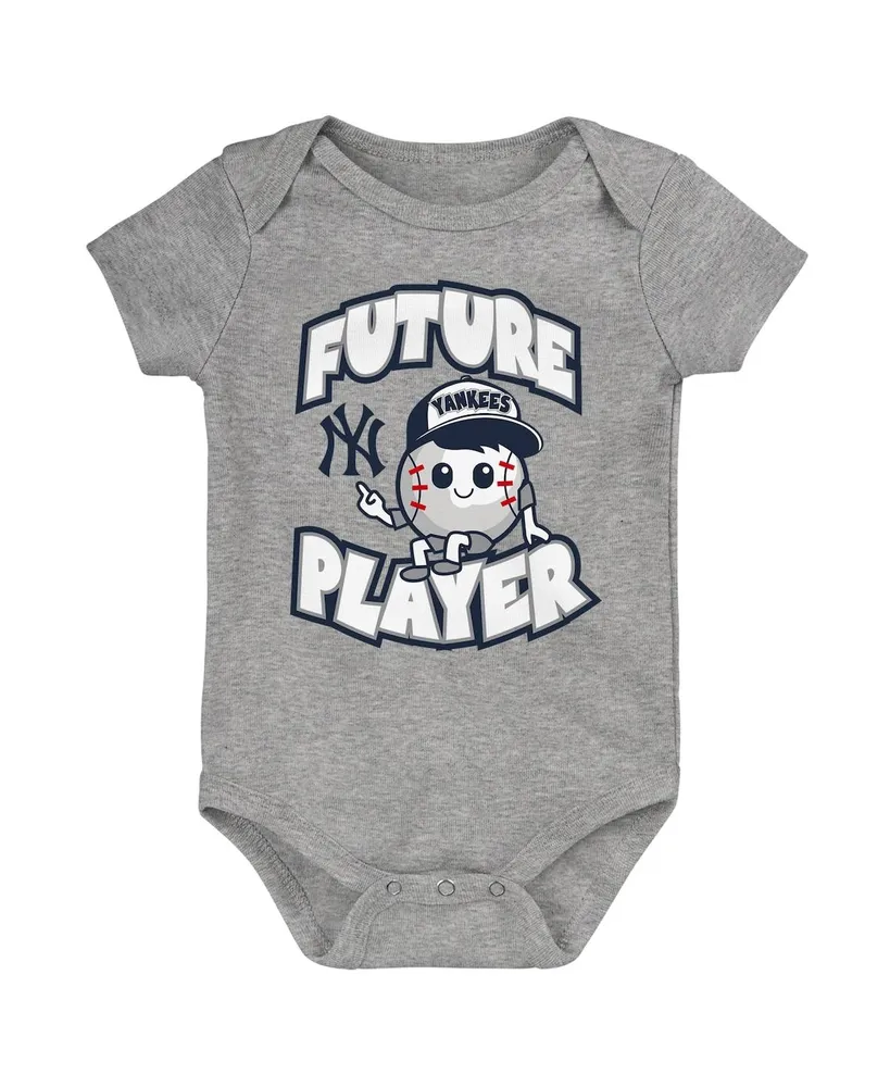 Newborn and Infant Boys Girls Heather Gray, Navy, White New York Yankees Minor League Player Three-Pack Bodysuit Set