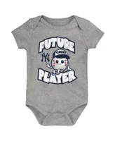 Newborn and Infant Boys Girls Heather Gray, Navy, White New York Yankees Minor League Player Three-Pack Bodysuit Set