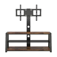 Wooden Storage Tv Stand Tempered Glass Height Adjustable Universal Swivel Entertainment