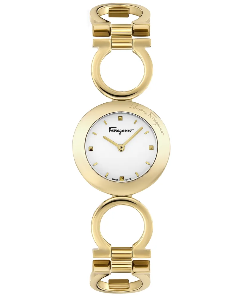 Salvatore Ferragamo Women's Swiss Gancino Gold Ion-Plated Bracelet Watch 28mm