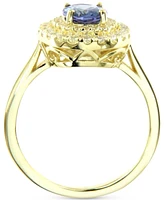 Tanzanite (1-1/2 ct. t.w.) & White Topaz (1/2 ct. t.w.) Halo Ring in 14k Gold-Plated Sterling Silver