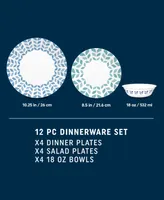 Corelle Vitrelle Global Collection Northern Pines 12 Pc. Dinnerware Set, Service for 4