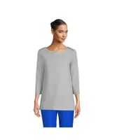 Lands' End Women's 3/4 Sleeve Heavyweight Jersey Boatneck Button Back Tunic